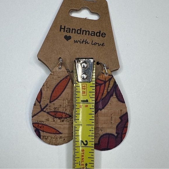 Cork earrings handmade teardrop - Picture 4 of 4